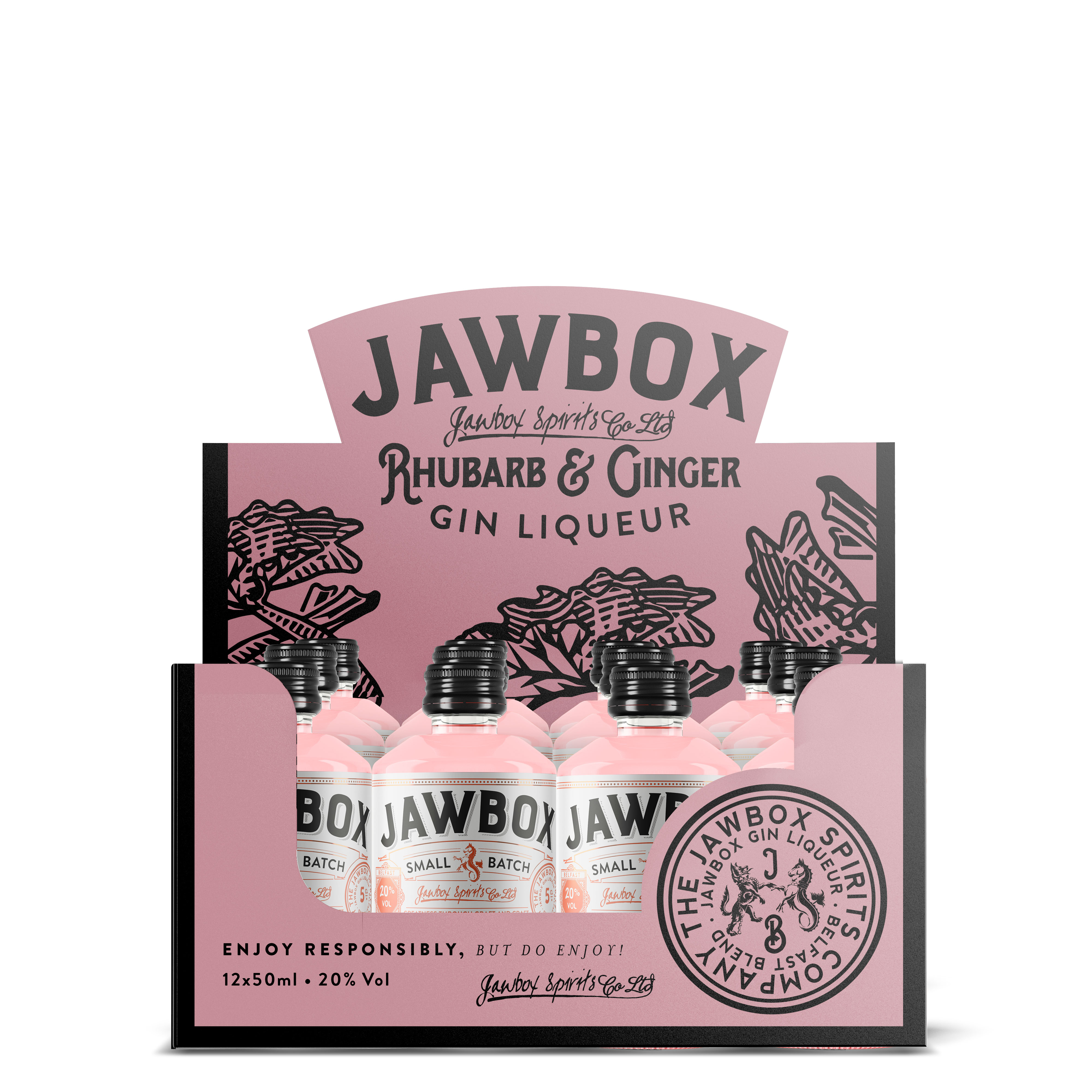 Jawbox Rhubarb & Ginger Gin 12x50ml